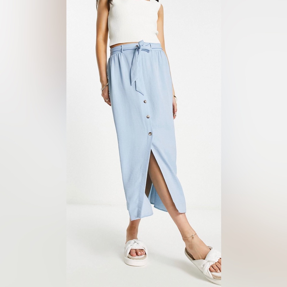 ASOS Sky Blue Button Midi Skirt